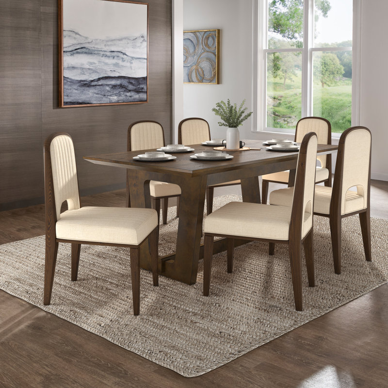 Ensemble de salle à manger rectangulaire en bois avec chaises rembourrées 72 "Cann, Brun