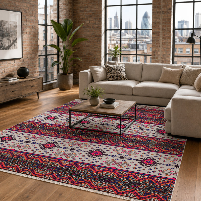 Oriental Cotton and Chenille Flatweave Area Rug, 155 x 230 cm