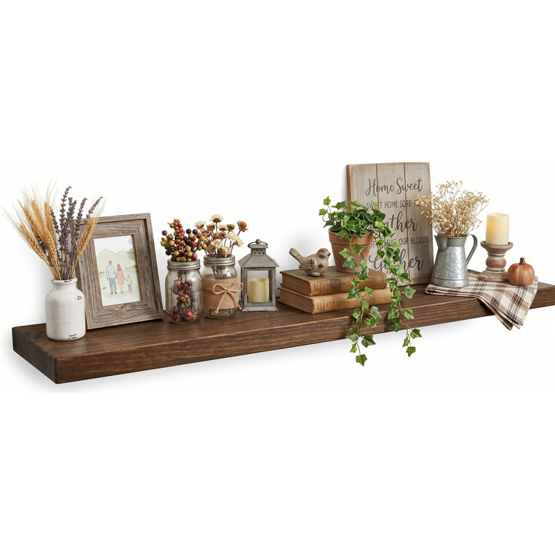1 Piece Solid Wood Floating Shelf, 2" H x 48" W x 12" D, Medium Brown
