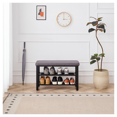 Modern Grey Entryway Storage Bench with Cushioned Seat - Space-Saving Shoe Bench for Hallway, Living Room & Bedroom