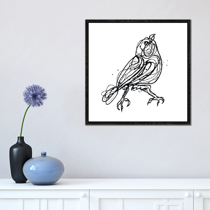 Chin Up - Cute Little Bird Jackson Pollock Style Drawing by OLena Art - Print on Canvas, 66.04 cm H x 66.04 cm W