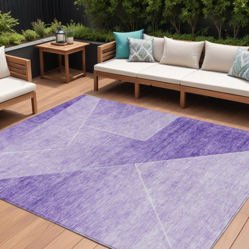 Tapis d'extérieur lavable abstrait mauve et ivoire 10 pi x 14 pi