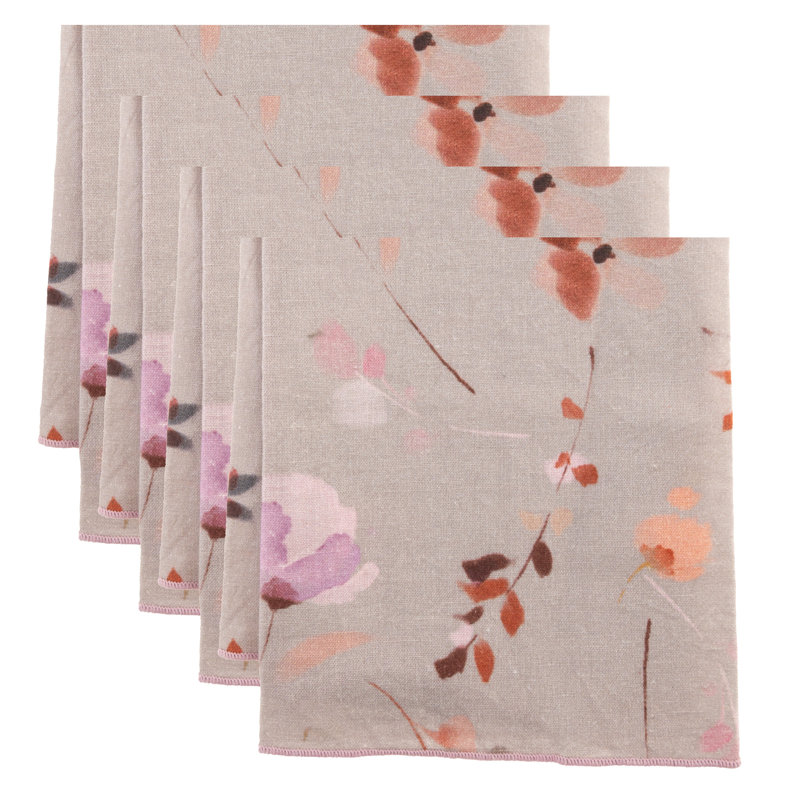 LINEN BLEND DINNER NAPKINS GRAY/LILAC FLORAL