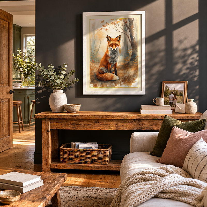 Fox in the Clearing Boho - Framed Print, A4 - 29.7 x 21.0 cm, White