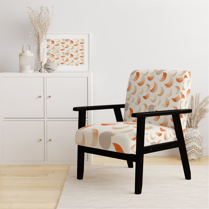 Chaise rembourrée Modern - Fauteuil orange terre cuite lune, Accoudoirs carrés noirs