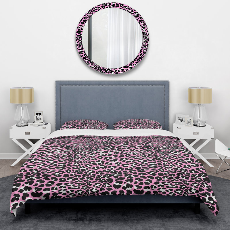 Rose et noir léopard - ensemble de housse de couette animaux - microfibre de polyester
