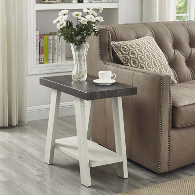 Table de bout en bois à deux tons Athens, gris anthracite et beige, avec rangement supplémentaire et pieds évasés