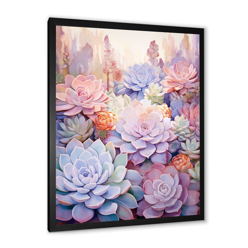 Shez " Purple Pink Succulents Succulent Serenade ", Black Picture Framed, 20" H x 12" W x 1" D