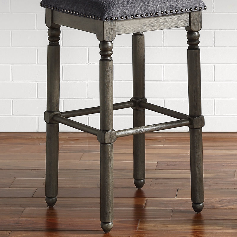 Wood Upholstered Swivel Bar Stools Set Of 2, Black, Gray