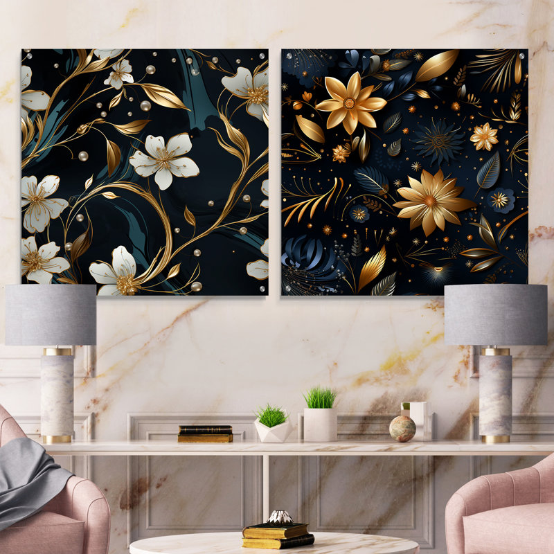 Therrien - Ensemble de 2 peintures murales abstraites en acrylique sur verre marbré, H 16 po x l 33 po
