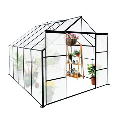8x10ft Greenhouse For All Gardening, Black Aluminum With Adjustable Roof Outdoor Use,