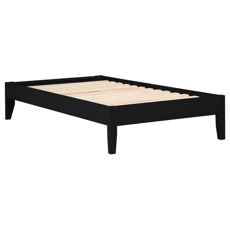 Twin Black Platform Bed Frame, Structure, Modern Style, Solid Base, No Box Spring, For Bedroom, Pine And Plywood, Twin