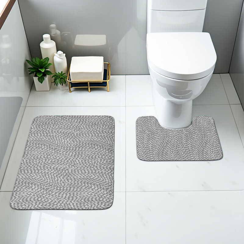  Tapis de salle de bain gris et blanc 2 pièces Tapis rectangulaire et contour gris et blanc