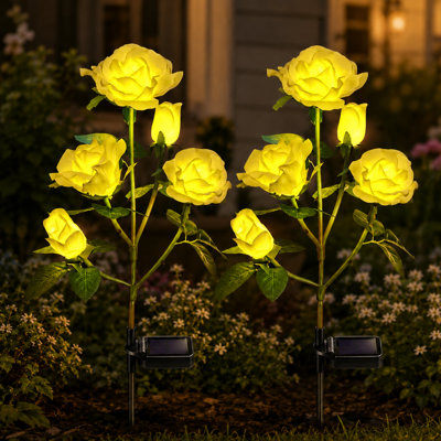 Solar Rose Garden Decorative Lights Outdoor Waterproof Artificial Flowers for Pathway Porch Backyard Memorial and Gravesite Decor