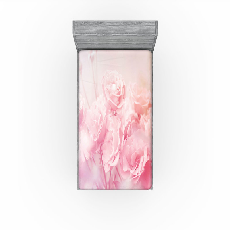 Drap-housse orange Ambesonne, Drap-housse pour lit simple TG, Motif floral rose pâle 1