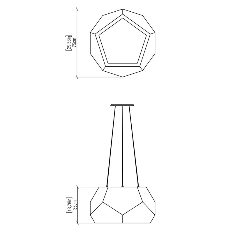 1 - Light LED Pendant, Imbuia, 13.65" H x 29.25" W x 29.25" D, 4000