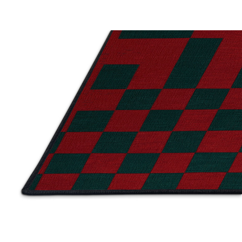 Machine Washable Checkered Green Area Rug, Round 7'