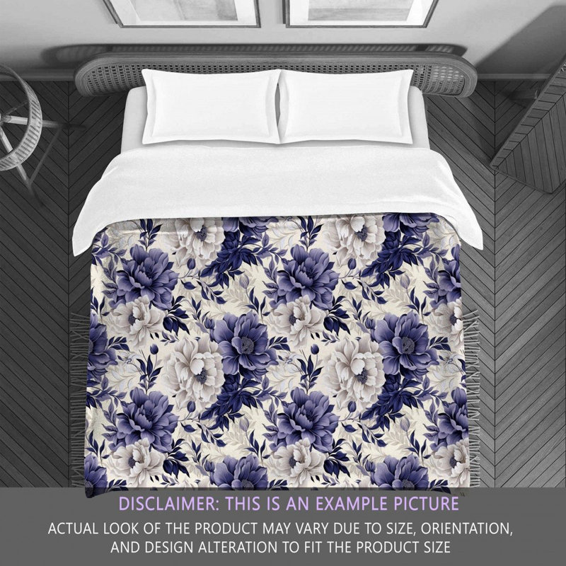 Polyester Floral Comforter, Queen Comforter, Navy/Purple