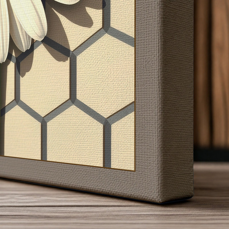 Daisy Geometric - Wrapped Canvas, 30x20 - 76.2 x 50.8 cm, Taupe Border