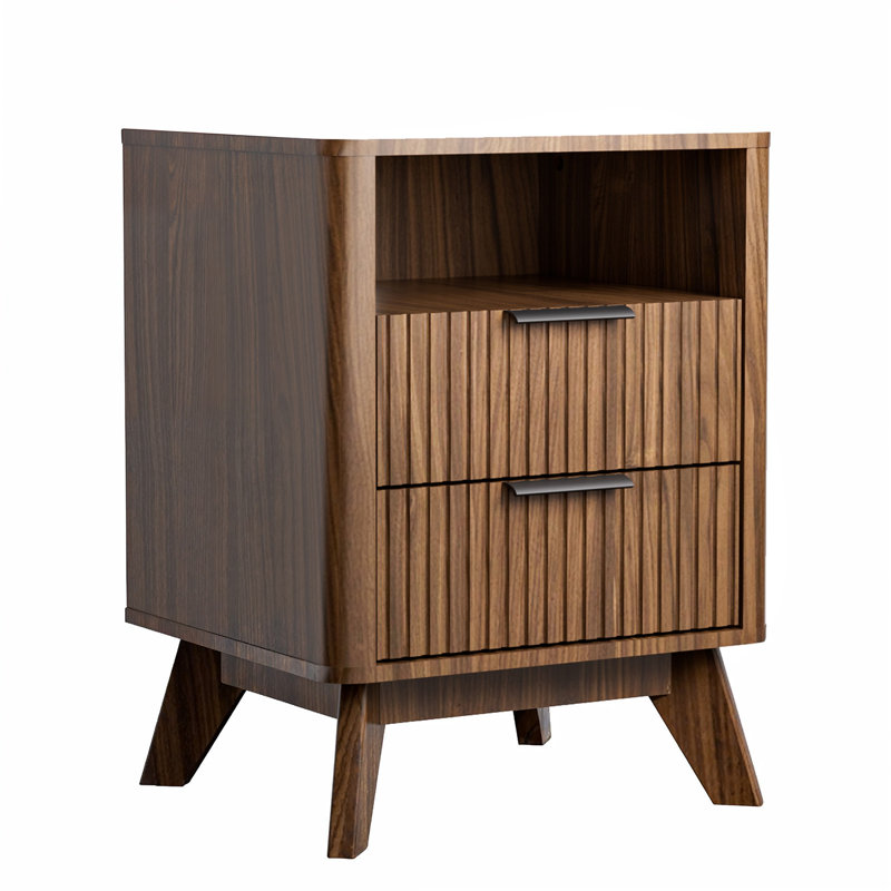 Lataurus Modern Nightstand with 2 Drawer, 24.02'' H for Bedroom/Living Room, Wooden Bedside Table with Drawers, Farmhouse Nightstand with Open Shelf Storage for Room Decor