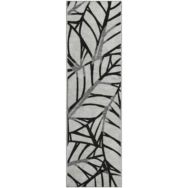 Premium Machine Washable Lisse Black Rug, Runner 2'3" x 7'6"