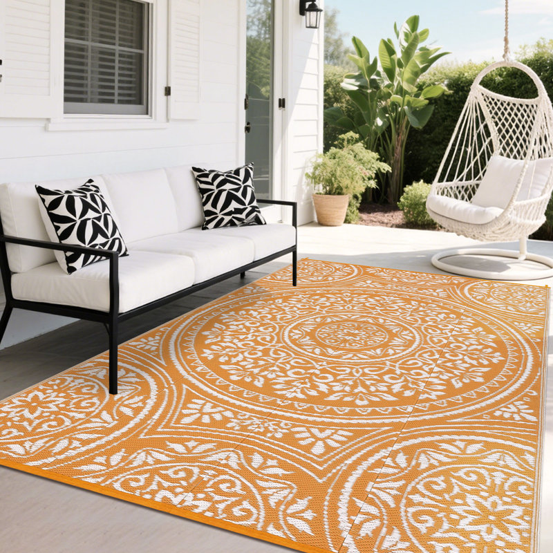 Tapis d'extérieur imperméable et réversible pour l'extérieur, Rectangle 9 pi x 12 pi, Orange