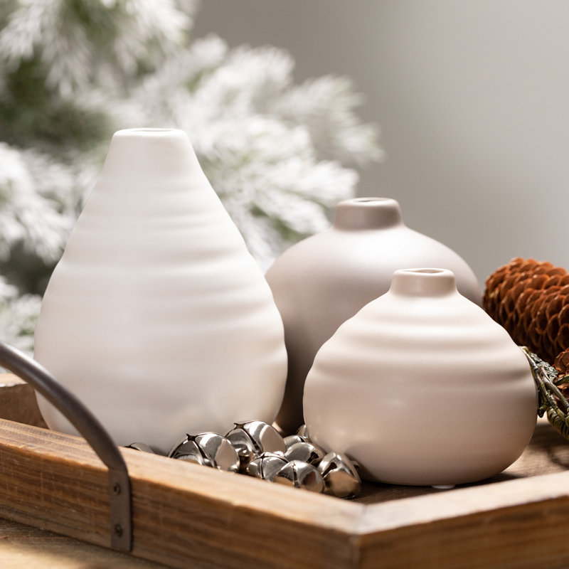 Riza Ceramic Table Vase, Matte Neutral