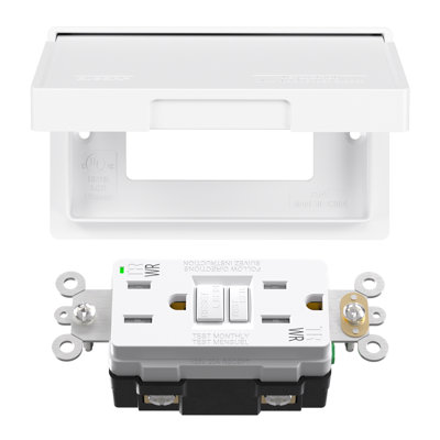 GFCI Outlet With Horizontal Outdoor Cover, Weather Resistant 15 Amp 125V Duplex Outlet, UL Listed, Matte White 1 PC