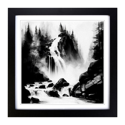 Waterfall Ink Wash - Single Picture Frame Print on Wood