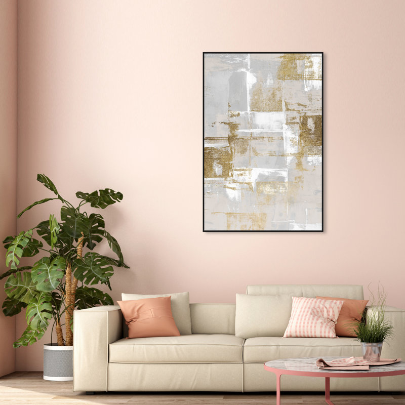 Abstrait fraîchement peint, gris glamour - Peinture, H 54 po x l 36 po, Cadre noir