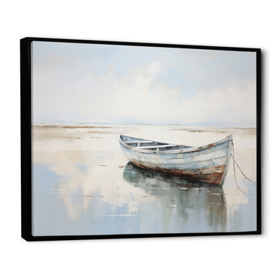 Bleu et blanc, petit bateau au bord du lac I - impression sur toile