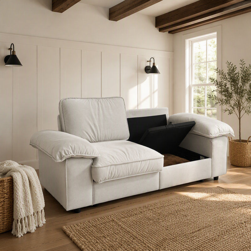 Canapé de rangement compact avec compartiments cachés, idéal pour les petits espaces de vie et les maisons contemporaines, confortable pour se détendre et recevoir