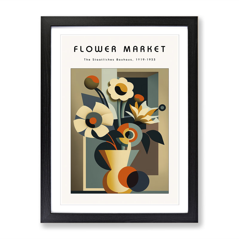 Bauhaus Flower Market Exhibition No.2 - Single Picture Frame Print on Wood, 34cm H x 25cm W x 2cm D