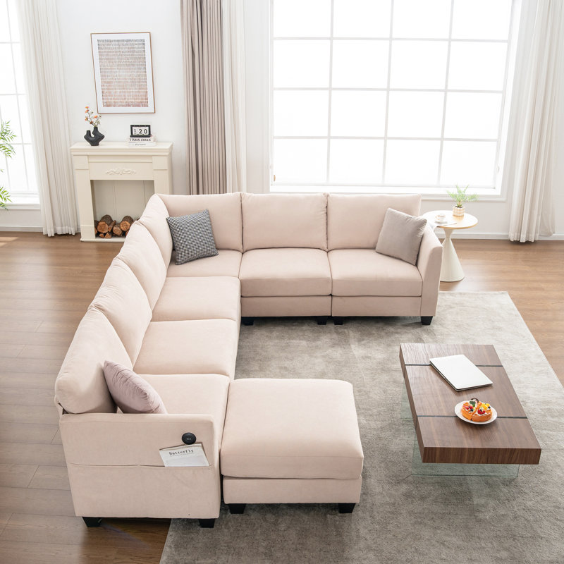 Amold 122.8 '' Large Sectional Couch,L-Shaped Modular Sectional Sofa Corner Couch,Living Room Cloud Couch With Ottoman Storage And USB