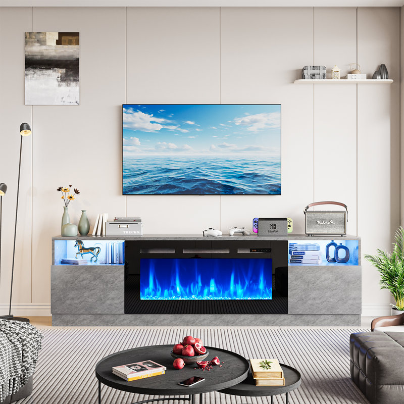 70" Fireplace Tv Stand With 36" Electric Fireplace, Led Lighted Entertainment Center, Media Console Table, Storage Cabinet For Tvs Up To 80"
