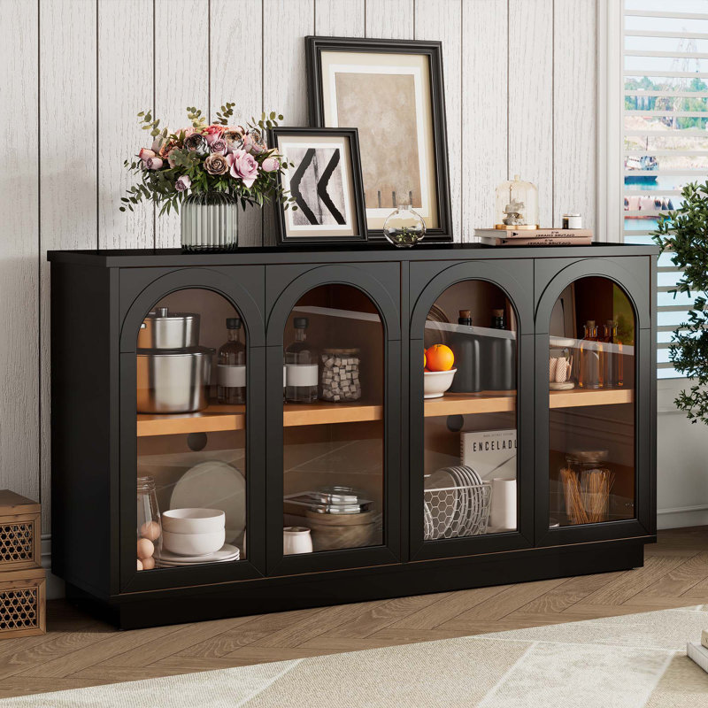 Console de rangement en bois 60 po avec 3 tiroirs et armoire, Noir
