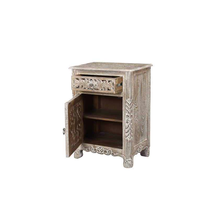 Harleen 22'' W Solid Wood Nightstand, Left, Limestone Beige