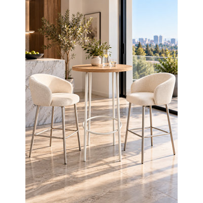 Pangea Home Sly Bar Table - Bar Height 23.5" Ash Wood Pub Bar Dining Table- – Modern Pub-Height Bar Table with White Frame for Kitchen or Dining Spaces - White Oak Pub Table