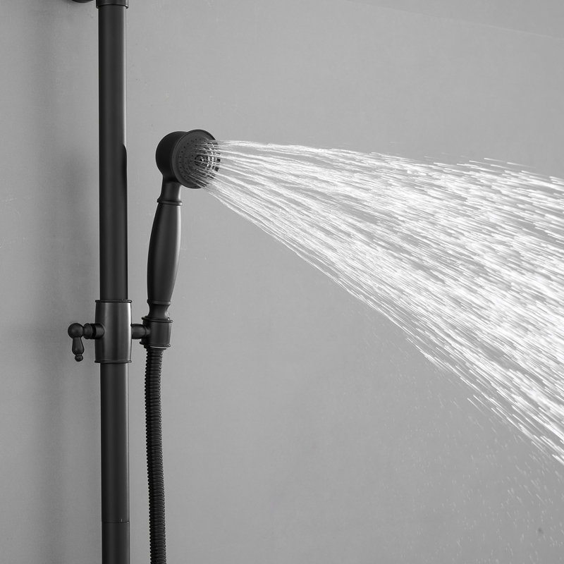 Ensemble de douche à barre simple à 2 jets et poignée simple 8 po Pomme de douche ronde ronde avec douchette en noir mat