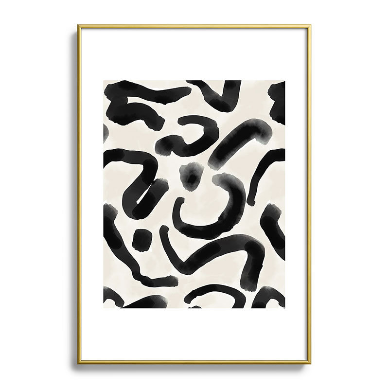 «Black Brushstroke Écru» - impression d'un seul cadre photo, Or, H 19 po x l 13 po