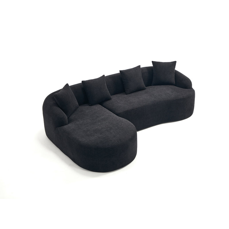 Canapé modulaire en L à compression avec méridienne courbée, chenille modulaire noire sans os et canapé, mousse 30D haute densité, canapé-lit modulaire minimaliste pour salon