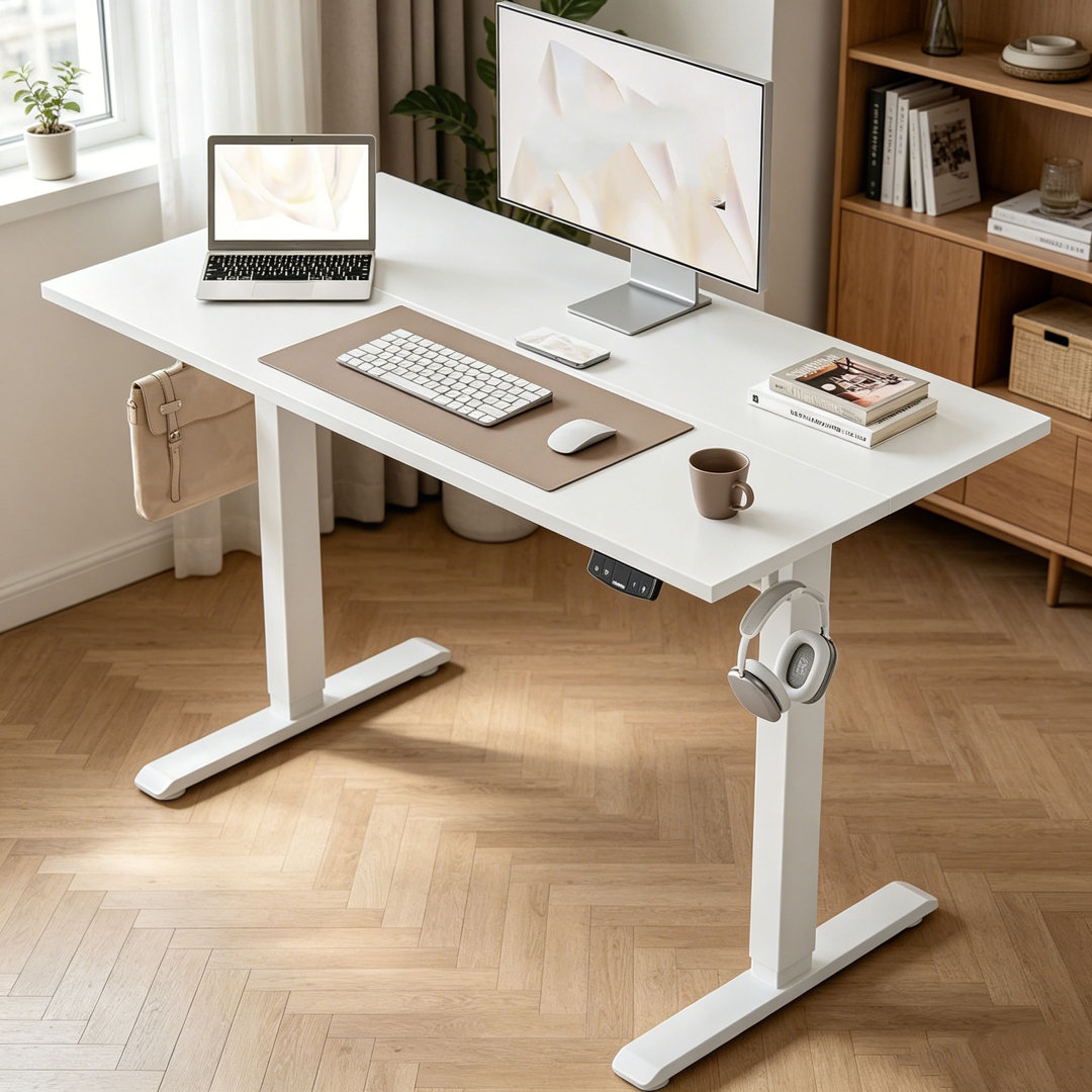 Electric Standing Writing Desk, 100 x 60 cm Height Adjustable Sit Stand Desk with Splice Board White