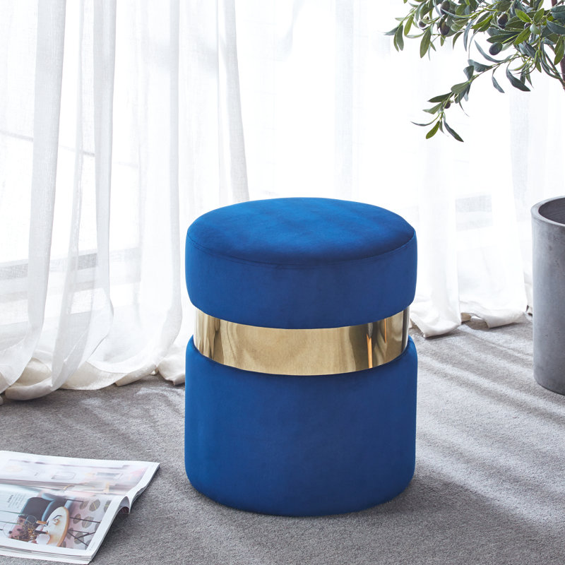 Piana Joselito 15'' Wide Velvet Round Ottoman, Blue Velvet