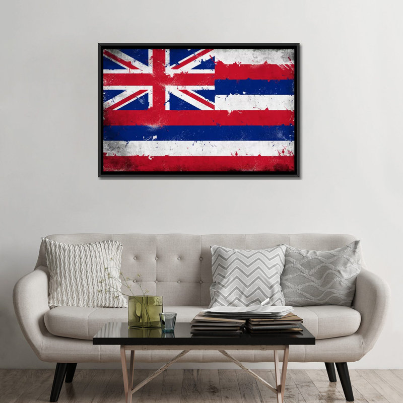Drapeau, grunge, impression sur toile peinte hawaii, H 18 po x l 26 po x P 1,5 po, Toile avec cadre noir, Pas de tapis