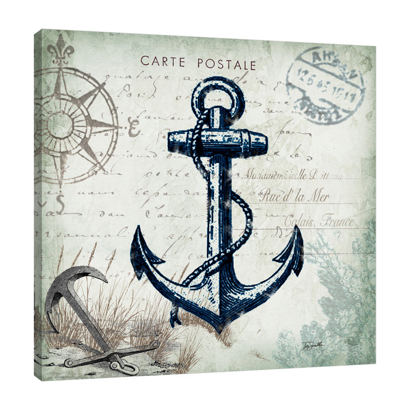 'Seaside Postcard Anchor' by Tre Sorelle Studios Graphic Art Print on Wrapped Canvas, 76.2cm H x 76.2cm W