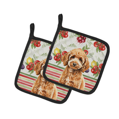 Miniature Apricot Poodle Vegetables Pair of Pot Holders