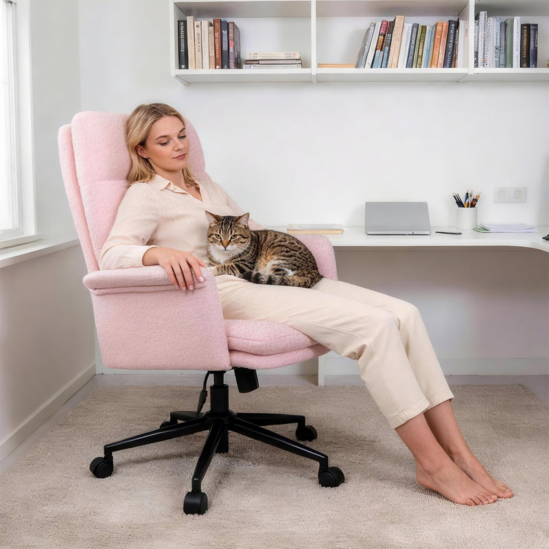 Chaise de bureau pivotante rembourrée, Rose