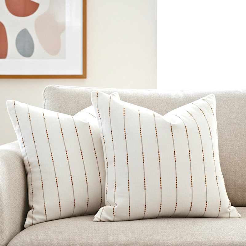 Coussin décoratif rayé, coussin en coton avec rayures tissées, H 18 po x l 18 po, Housse de coussin seulement - sans coussin