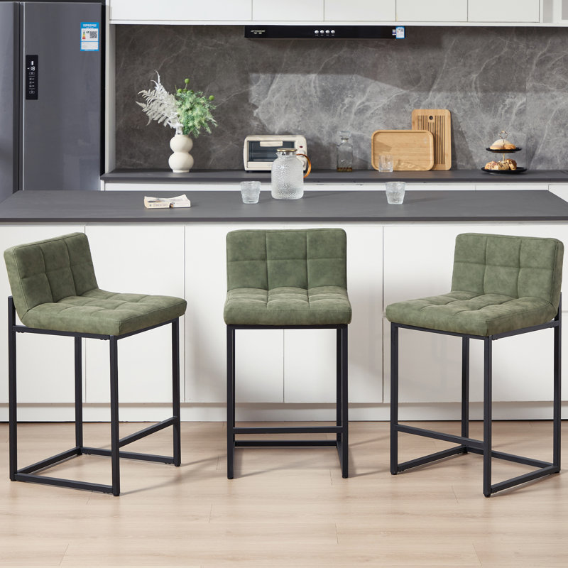 24'' Upholstered Counter Height Bar Stools Set of 3, Green