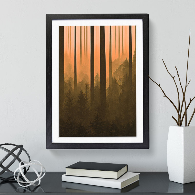 Autumnal Pine Tree Forest - Single Picture Frame Print, Black Framed, 34cm H x 25cm W x 2cm D